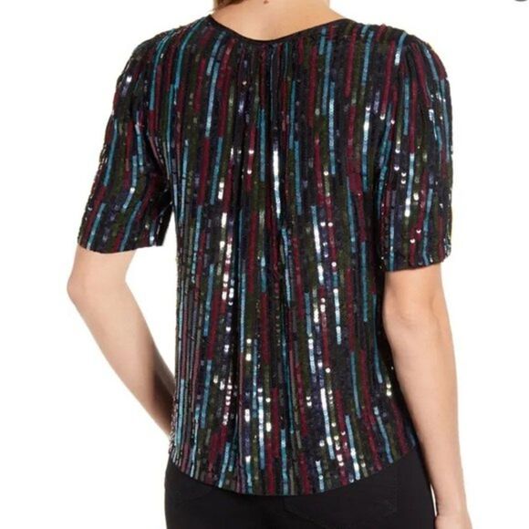 VELVET BY GRAHAM AND SPENCER Multicolor Sequin Short Sleeve Top Medium - Picture 3 of 11